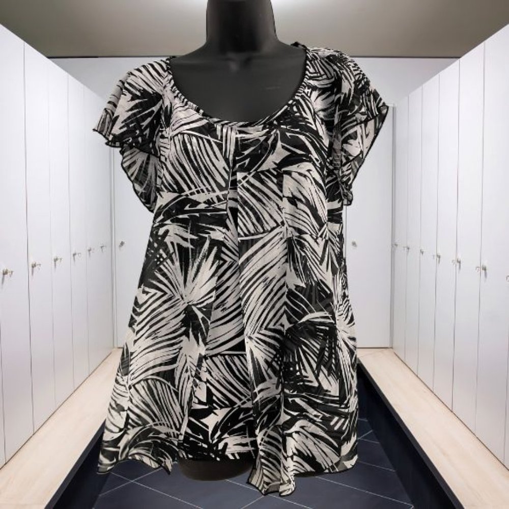 Black/White Palm Print Top - Worn Once, Good Condition - SMALL